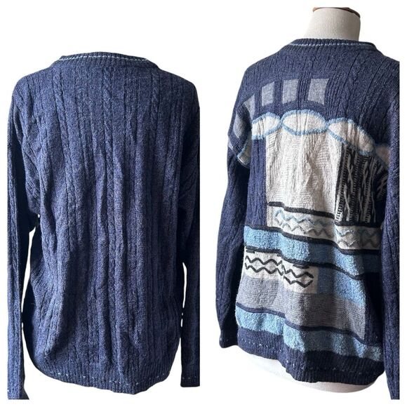 Vintage COOGI Inspired Blue 1990s Wool Mohair Blend Sweater Made in Italy- Large - Picture 2 of 9